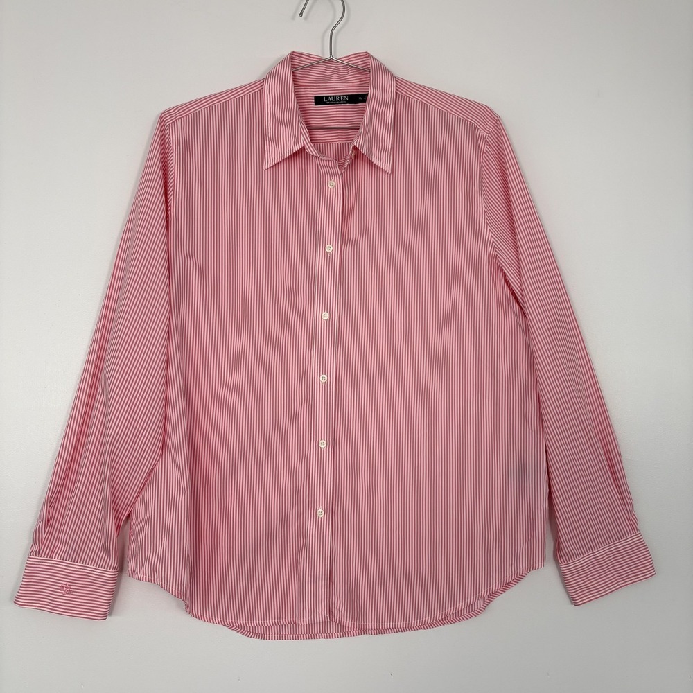 Lauren Ralph Lauren Shirt Womens XL Pink Stripe Long Sleeve Button Top Cotton